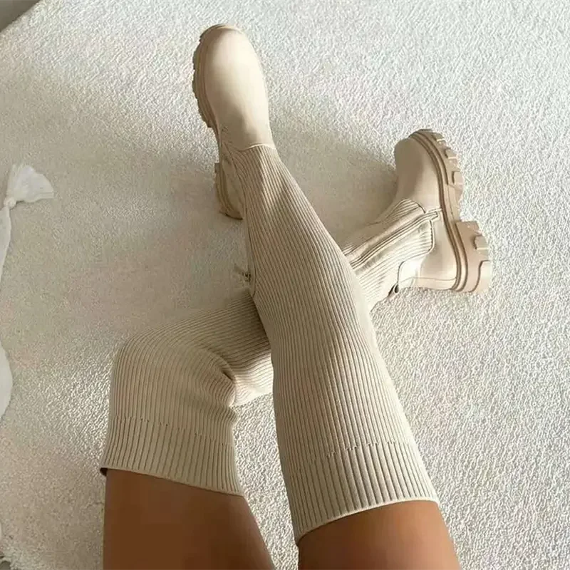 Bottes en Tricot Élastique Hautes