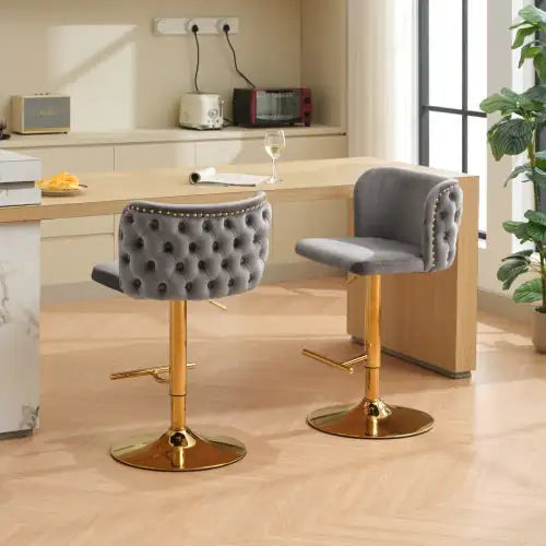 Modern Adjustable Swivel Bar Stools with Tufted Back