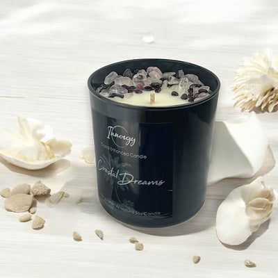 Serenity Shores Crystal Candle with Garnet and Quartz | 9oz