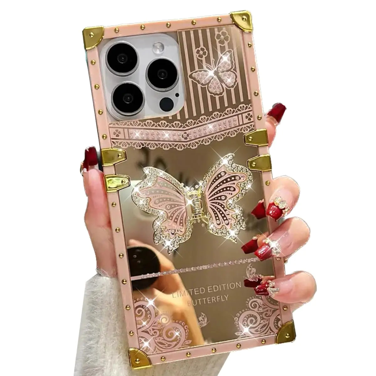 AuroiCYY Glitter Butterfly Stand Case for iPhone 15 Pro Max