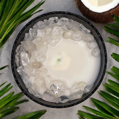 Tranquil Island Crystal Candle with Quartz | 9oz Coconut-Soy Bliss - Korvel