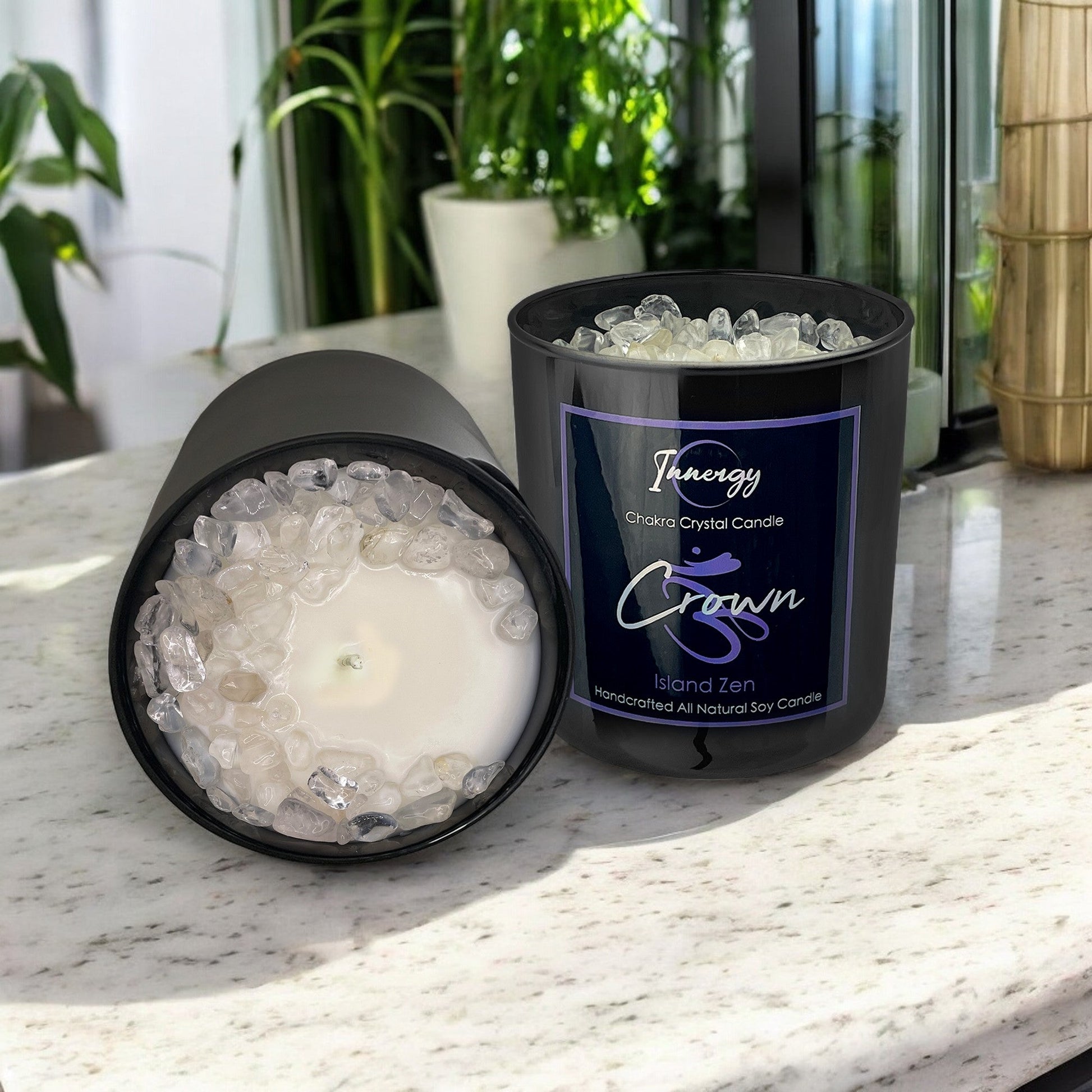 Crown Chakra Crystal Candle - Serenity & Enlightenment | 9oz Coconut-Soy Wax - Korvel