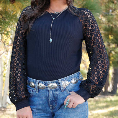 Elegant Black Crochet Sleeve Blouse | Cruel Girl - Korvel