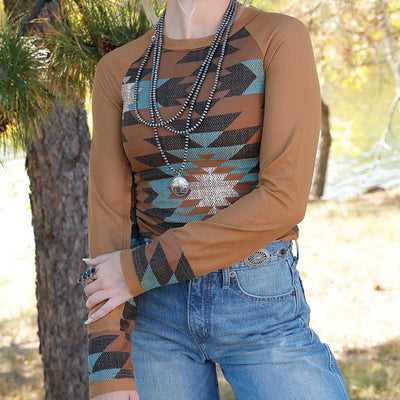 Stylish Aztec Print Raglan Top for Women | Cruel Girl - Korvel