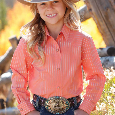 Coral Metallic Striped Button-Up Shirt for Girls | Cruel Girl - Korvel