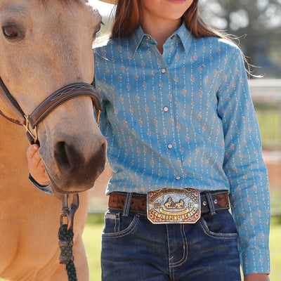 Stylish Blue Print Button-Up Shirt for Girls | Cruel Girl - Korvel