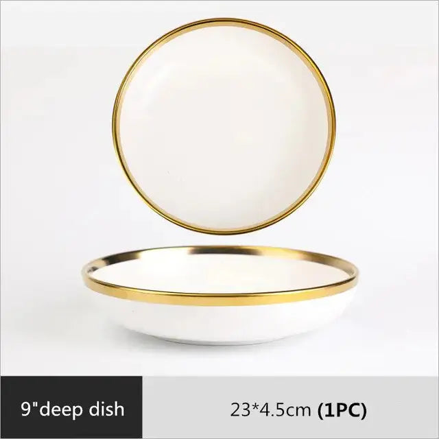 Ensemble de Plateaux à Dîner en Porcelaine Blanche à Bord Doré Mat