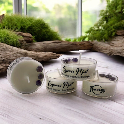 Cypress Mist Crystal Candle - Premium Coconut-Soy Wax Tea Light, 1oz - Korvel