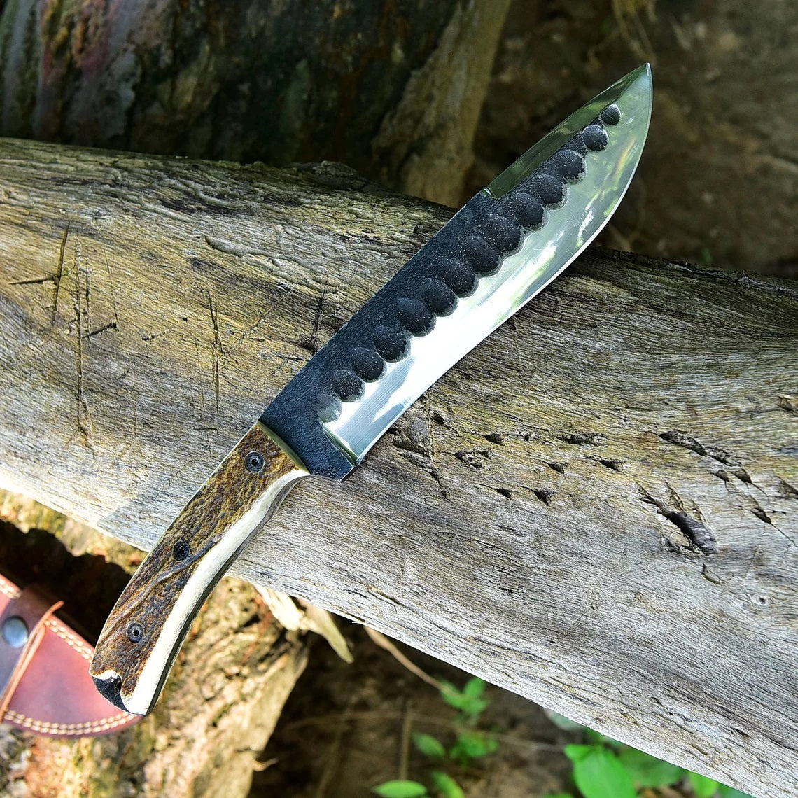 Ultimate Frontier Survival Knife – 12" Custom Forged High Carbon Steel Blade with Antler Handle - Korvel