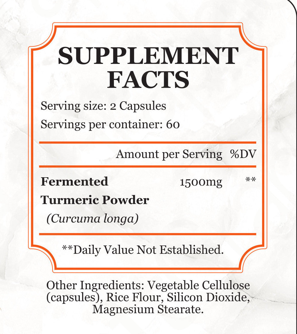 Organic Fermented Turmeric Powder Capsules - 120 Count - Korvel