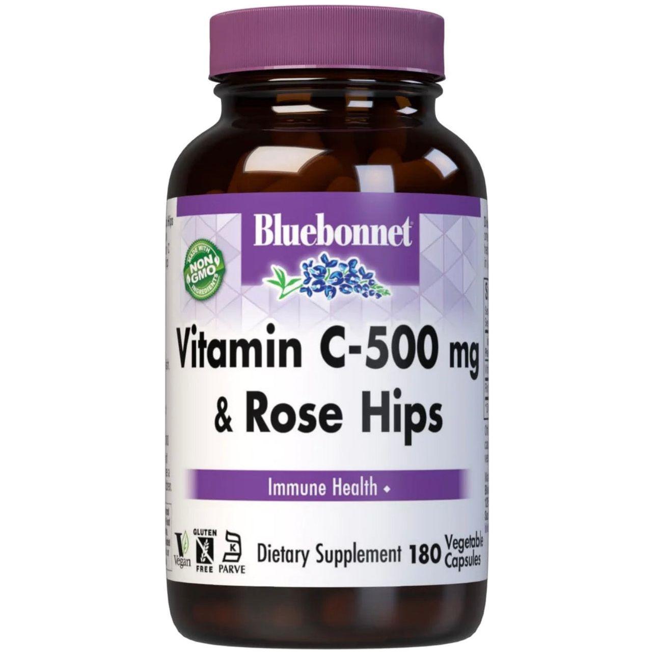 Bluebonnet Vitamine C-500 mg Plus Rose Hips - 180 Capsules Végétales