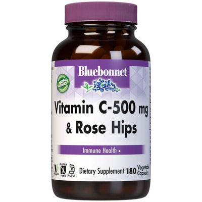 Bluebonnet Vitamin C-500 mg Plus Rose Hips - 180 Vegetable Capsules