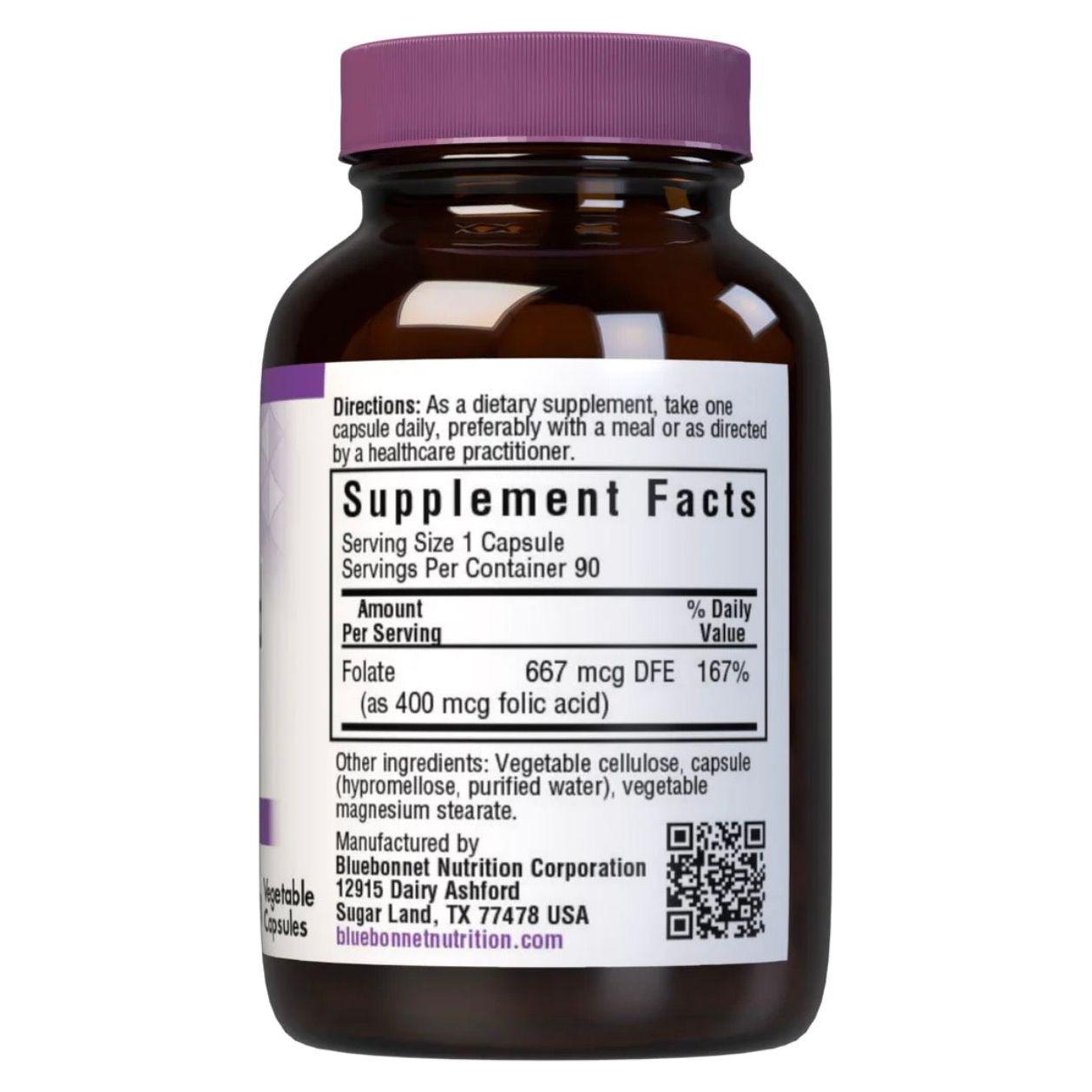 Bluebonnet Nutrition Folic Acid 400 mcg - 90 Vegetable Capsules