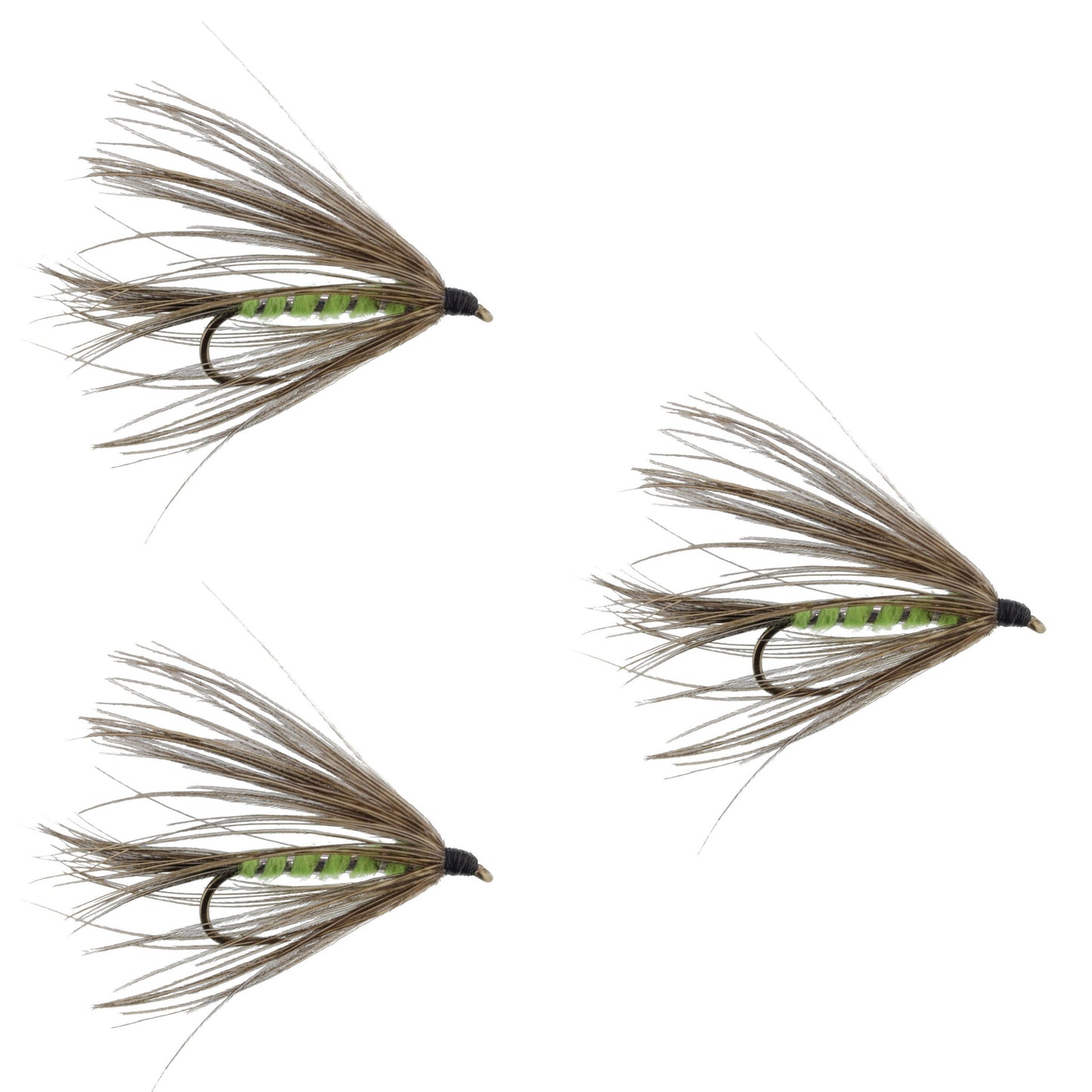3 Pack Carey Special Soft Hackle Grouse and Bright Green Wet Fly - Hook Size 10 - Korvel