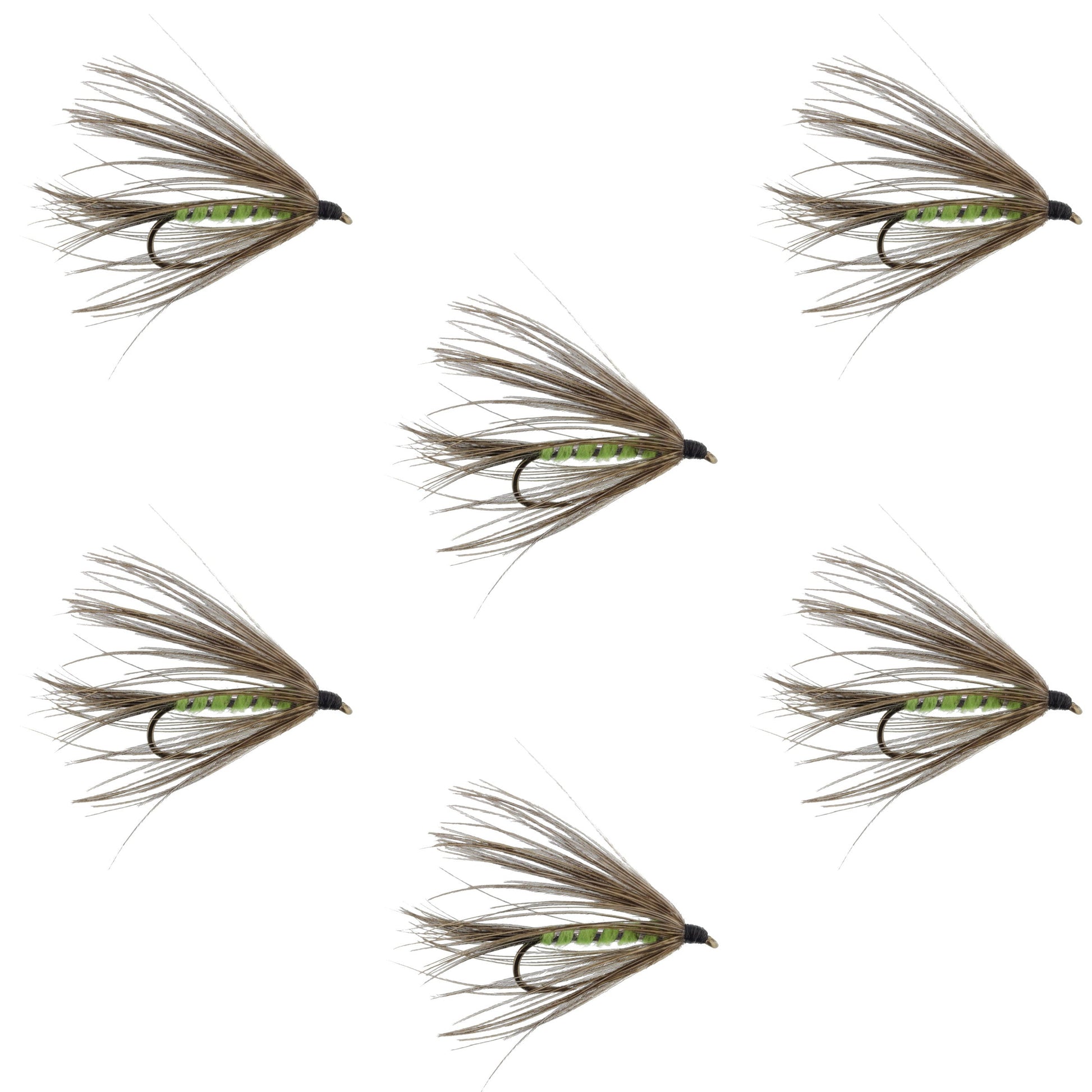 Carey Special Soft Hackle Grouse and Bright Green Wet Fly - 6 Flies Hook Size 10 - Korvel