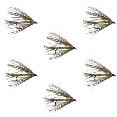 Carey Special Soft Hackle Grouse and Bright Green Wet Fly - 6 Flies Hook Size 10 - Korvel