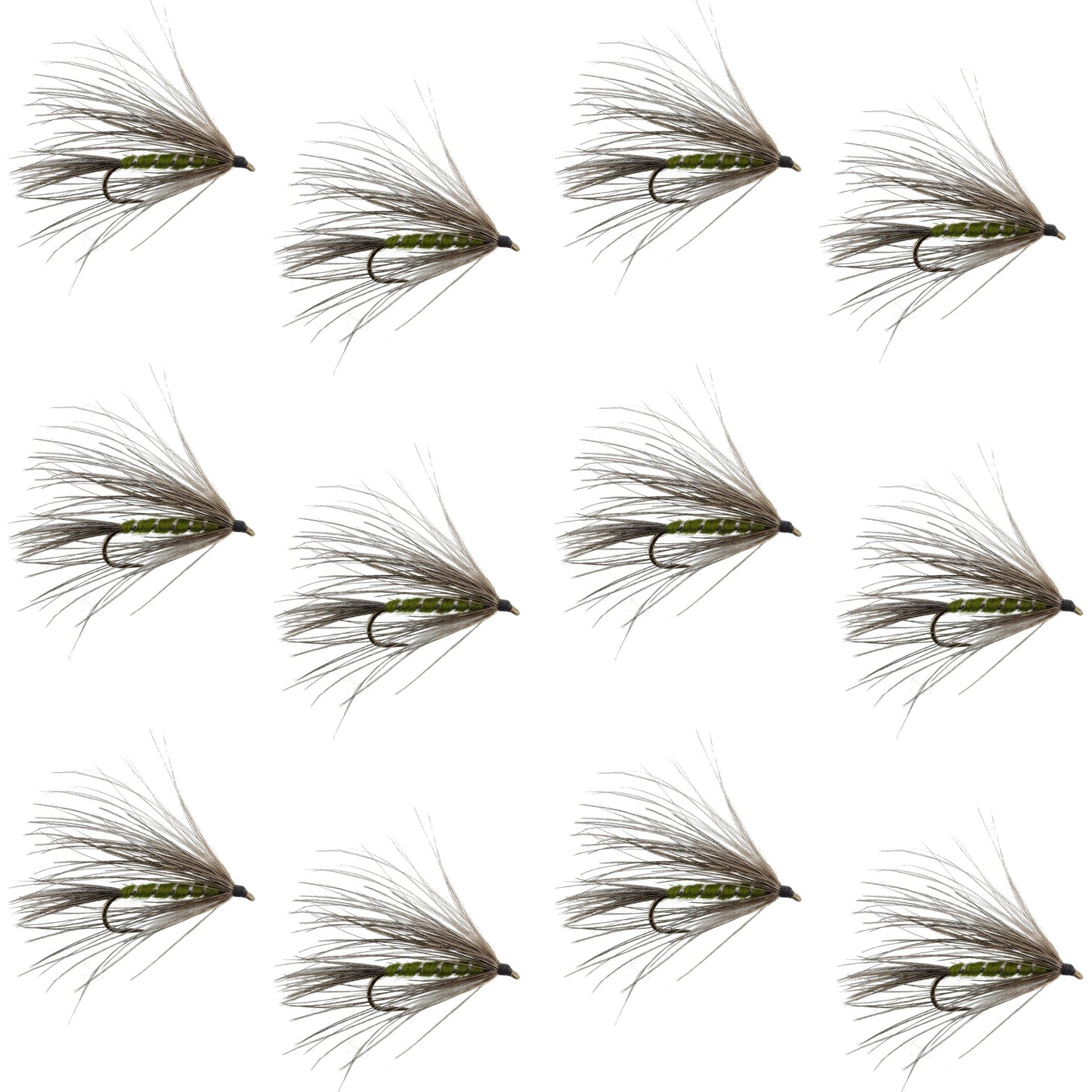 Carey Special Soft Hackle Grouse and Olive Wet Fly - 12 Flies Hook Size 10 - Korvel