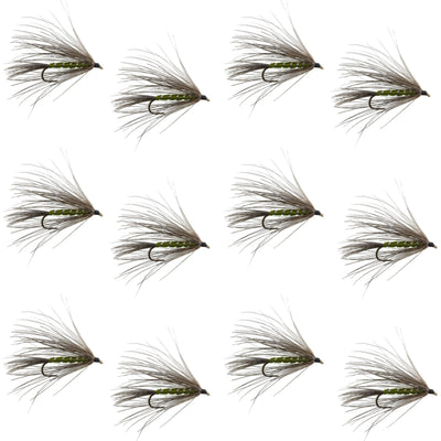 Carey Special Soft Hackle Grouse and Olive Wet Fly - 12 Flies Hook Size 10 - Korvel
