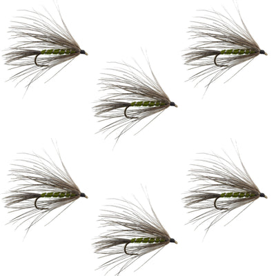 Carey Special Soft Hackle Grouse and Olive Wet Fly - 6 Flies Hook Size 10 - Korvel