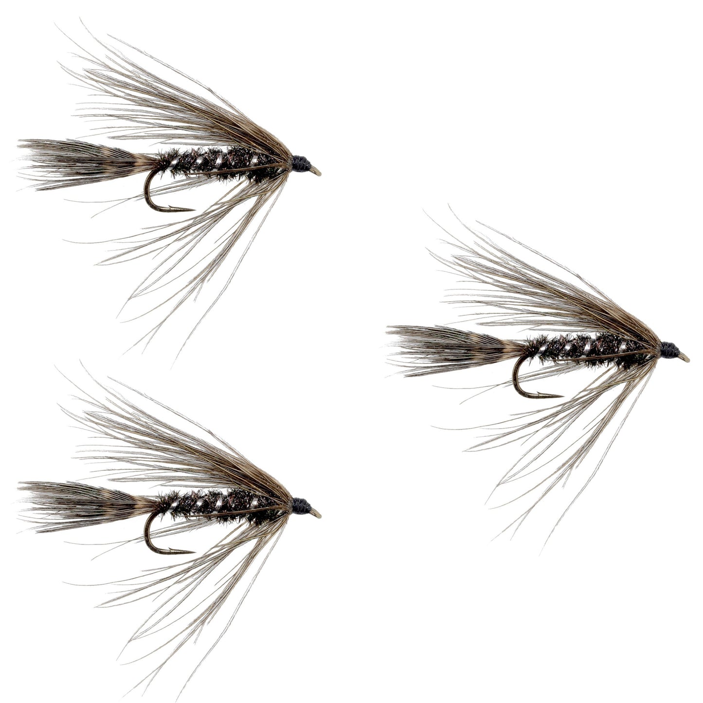3 Pack Carey Special Soft Hackle Grouse and Peacock Wet Fly - Hook Size 10 - Korvel