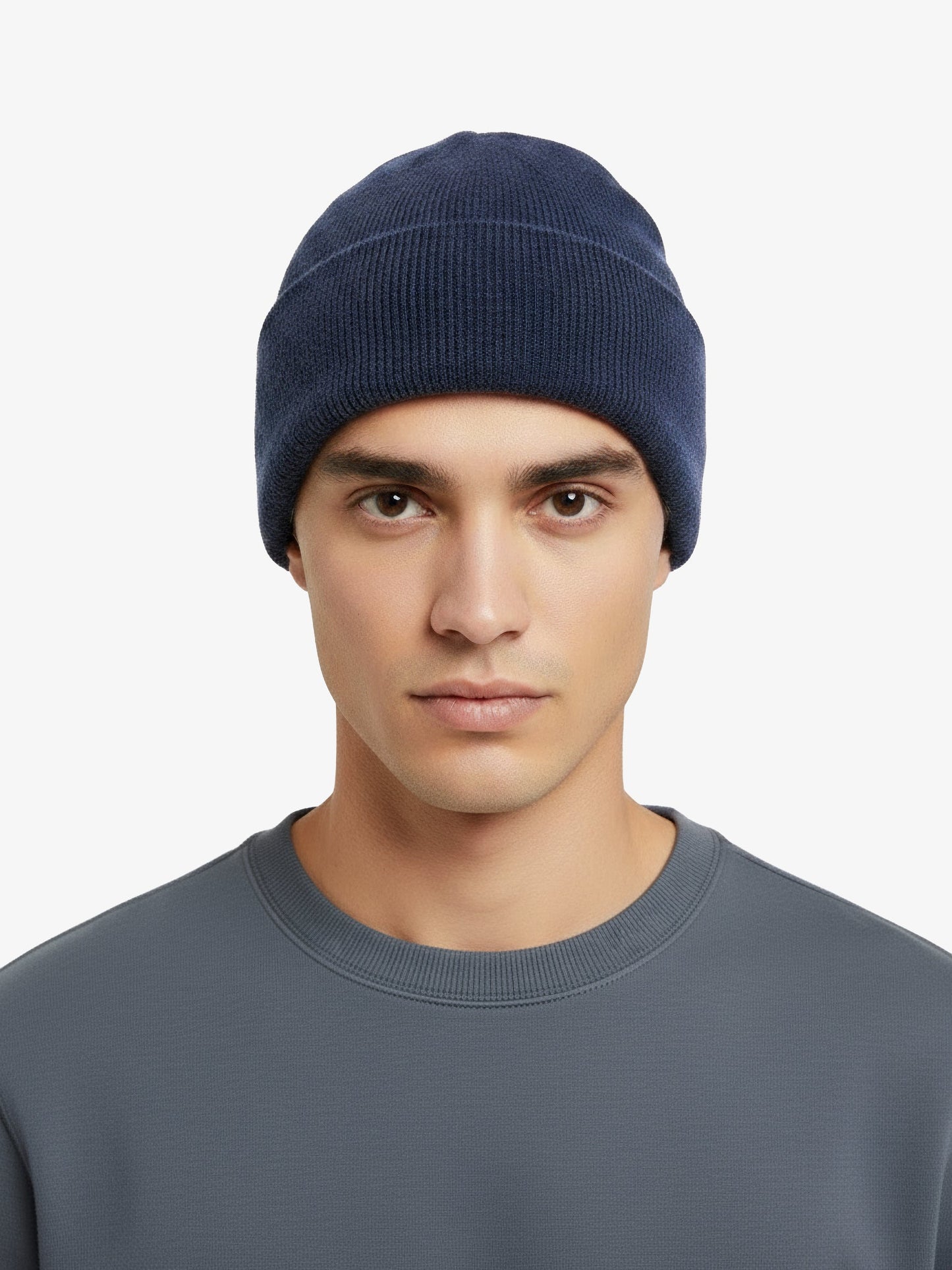 Gorro de Cashmere con Puño - Azul Carbón