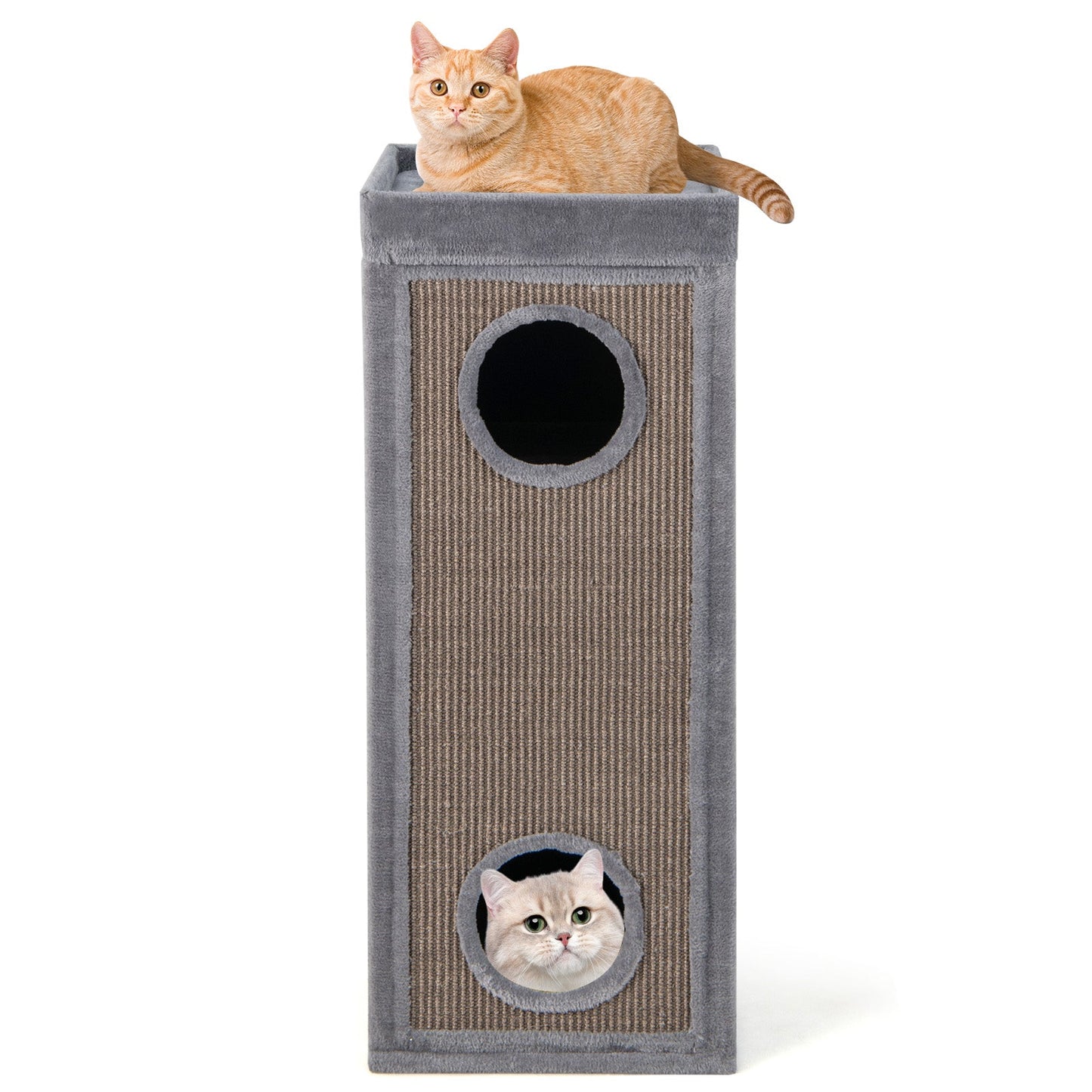 39-Inch Premium Cat Condo with Scratching Posts and Plush Cushions - Gray