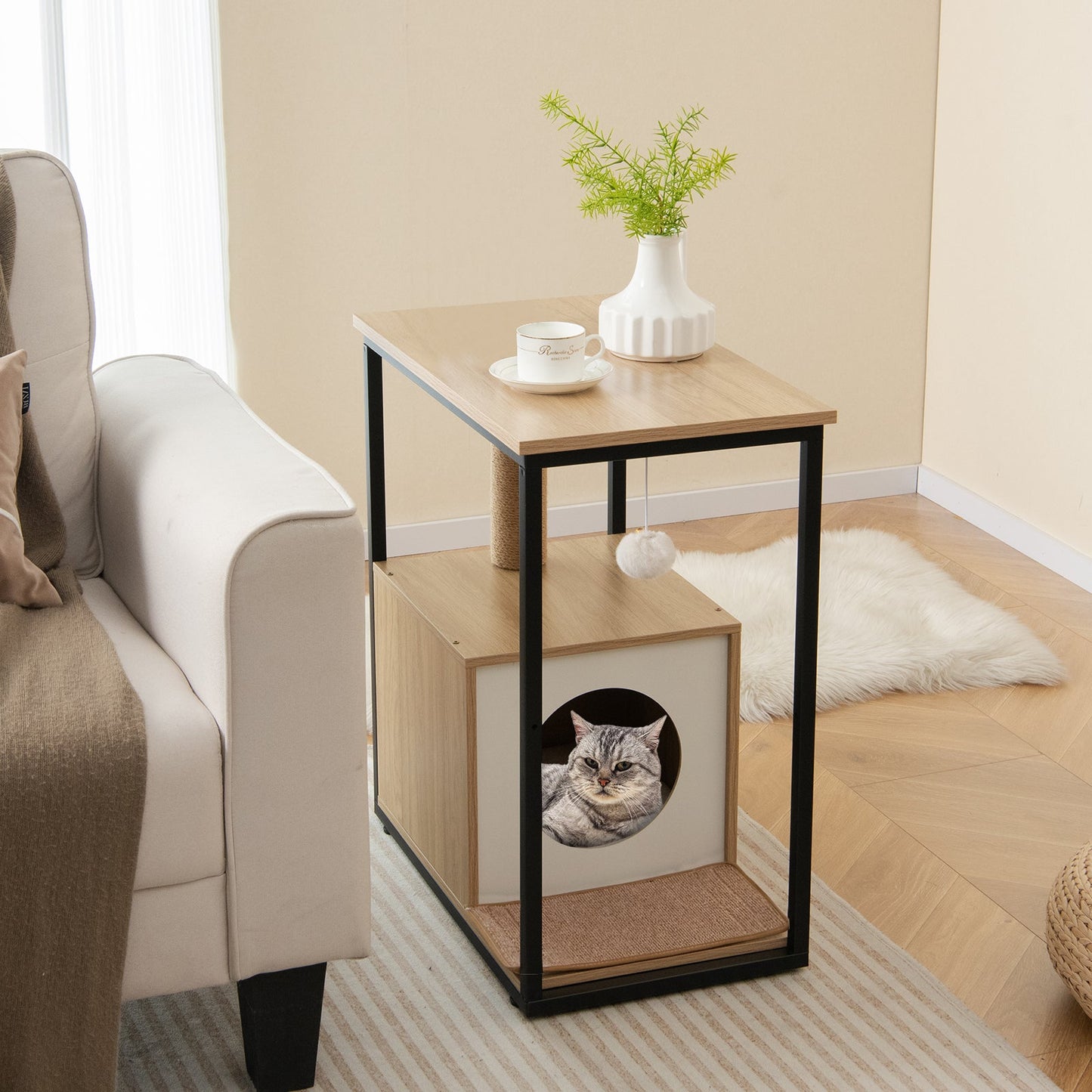 Gbruno Cat Furniture End Table with Scratching Post - Natural
