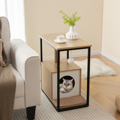 Mesa de Final para Gatos Gbruno con Poste Rascador - Natural