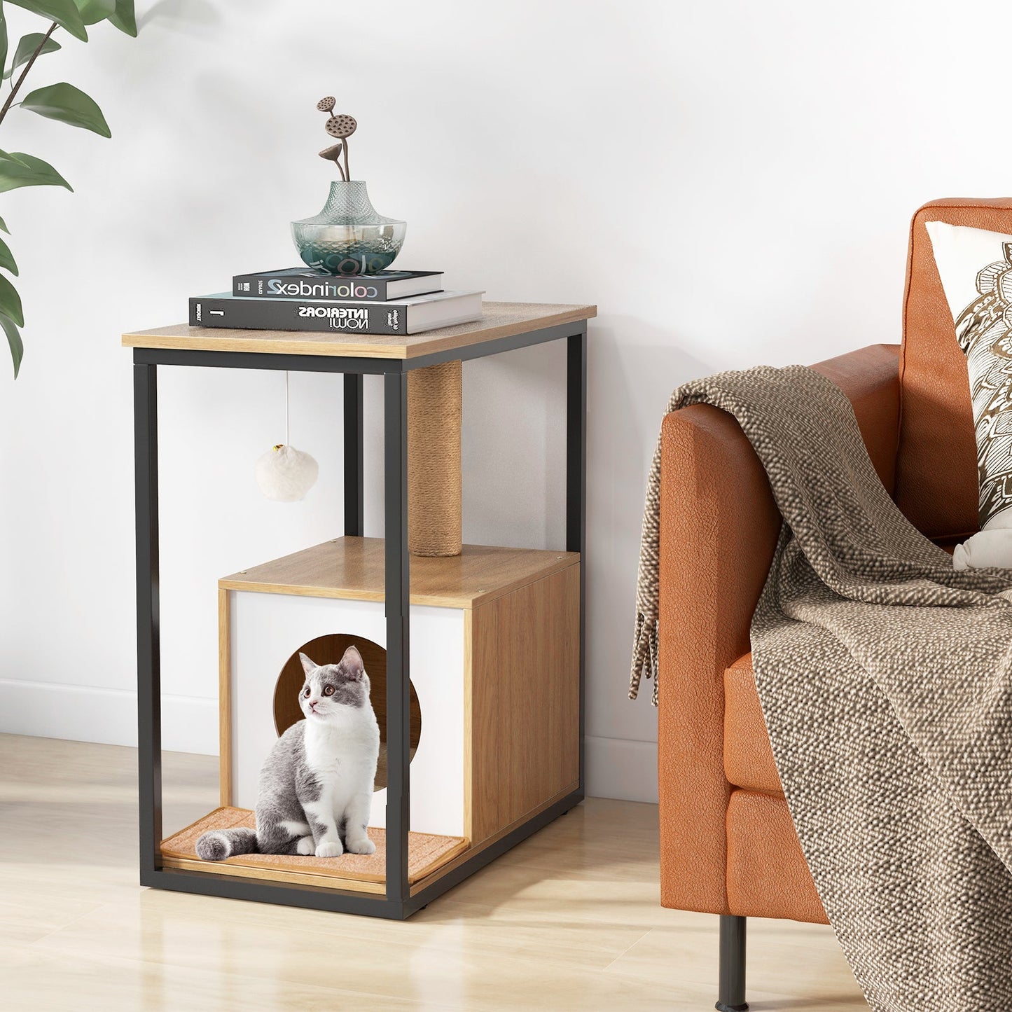 Gbruno Cat Furniture End Table with Scratching Post - Natural