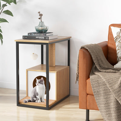 Mesa de Final para Gatos Gbruno con Poste Rascador - Natural