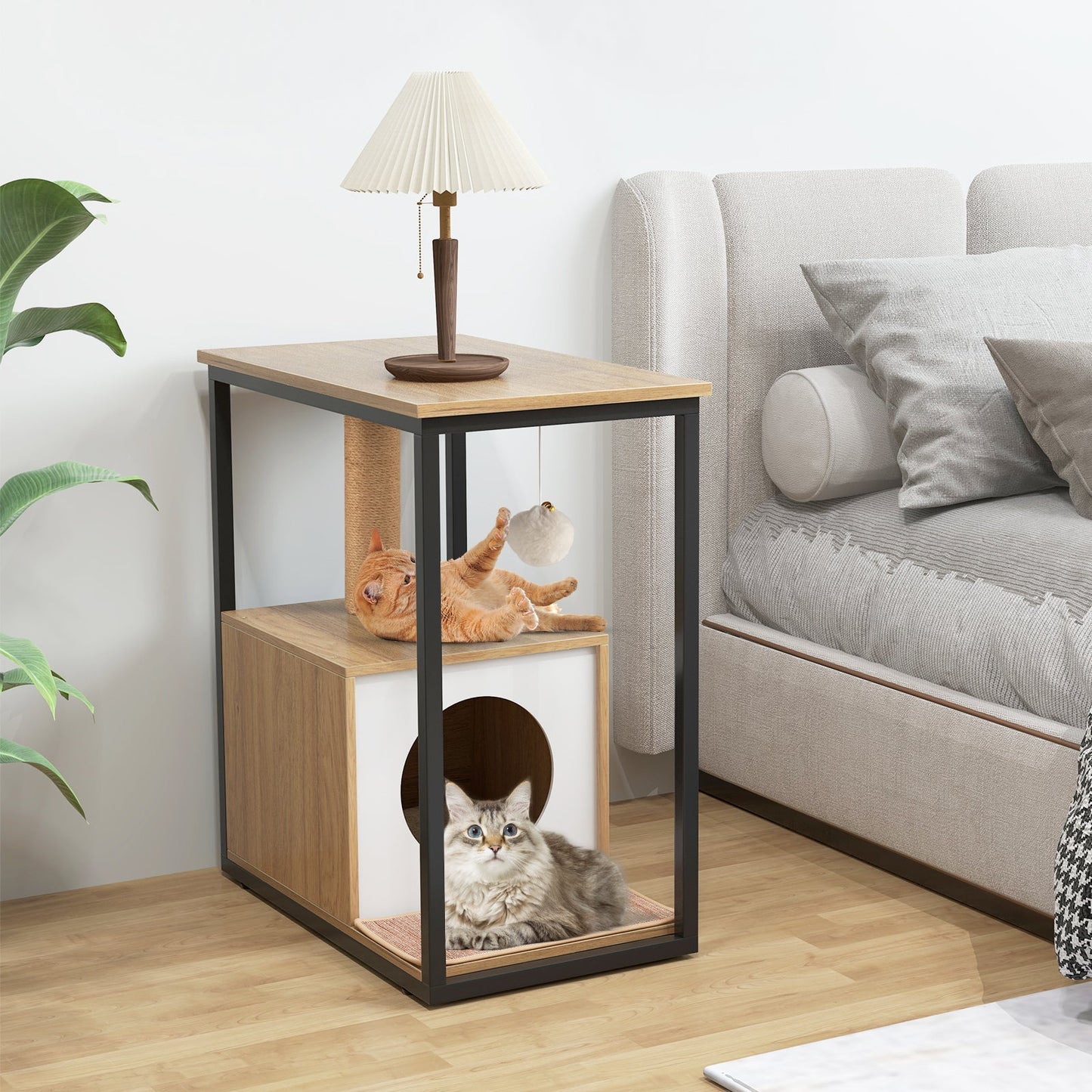 Gbruno Cat Furniture End Table with Scratching Post - Natural