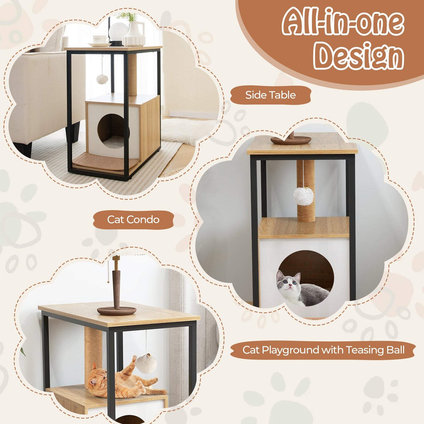 Gbruno Cat Furniture End Table with Scratching Post - Natural
