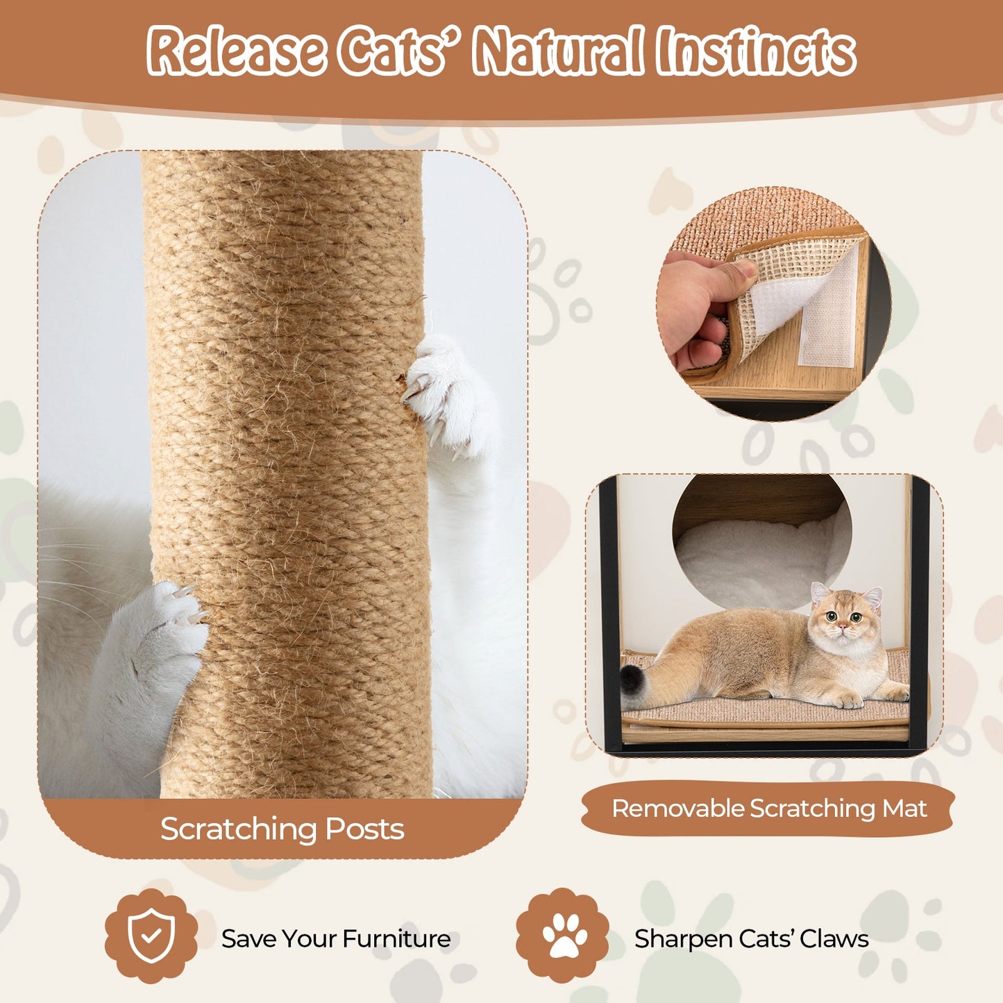 Gbruno Cat Furniture End Table with Scratching Post - Natural
