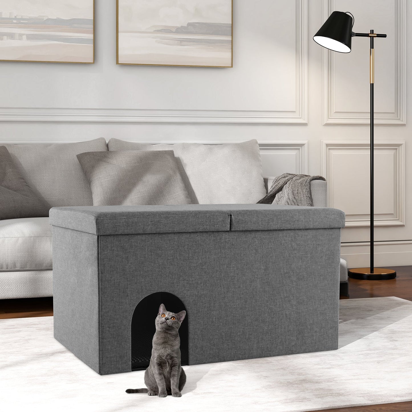 Gbruno Caja de Arena para Gatos con Alfombrilla a Prueba de Orina - Gris