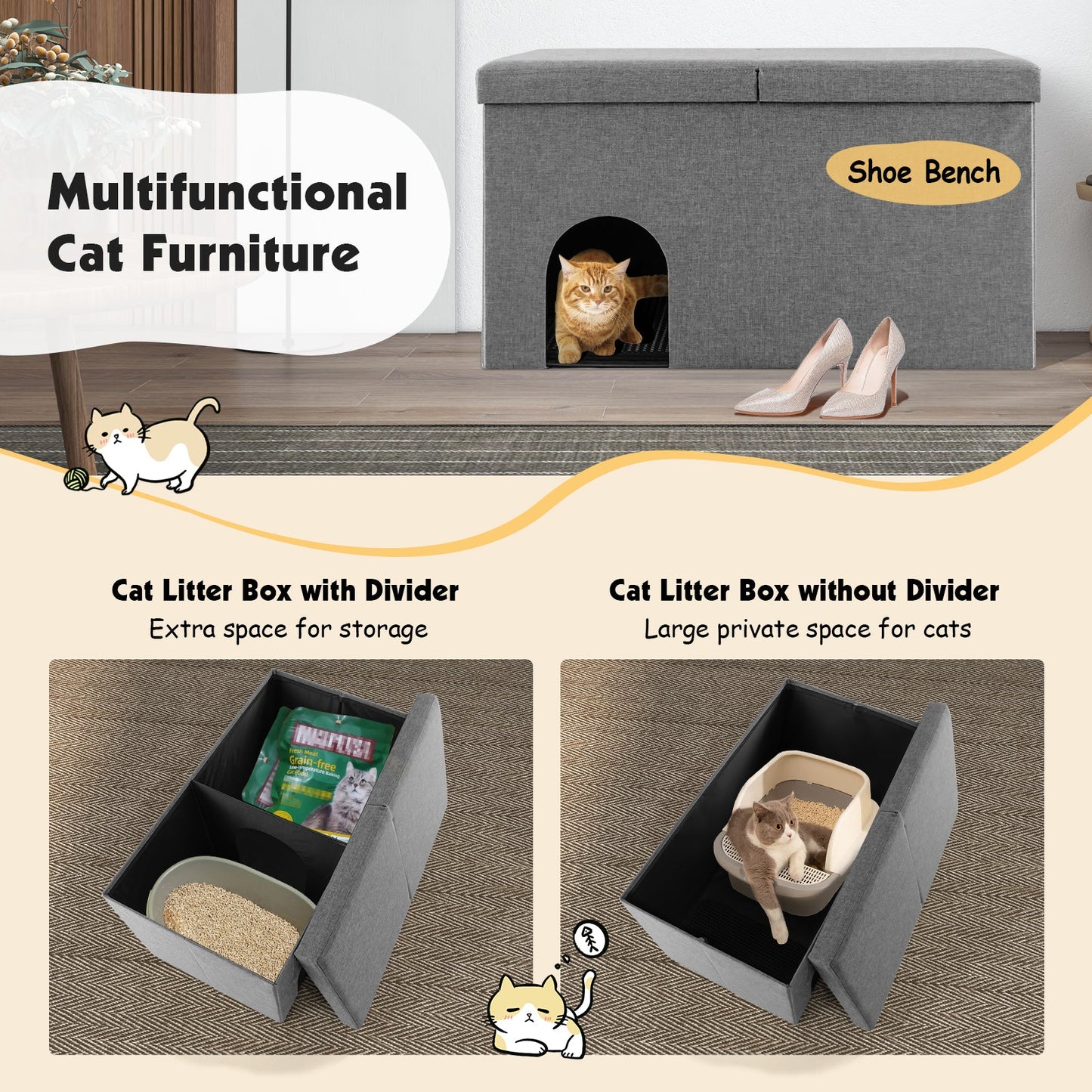 Gbruno Caja de Arena para Gatos con Alfombrilla a Prueba de Orina - Gris