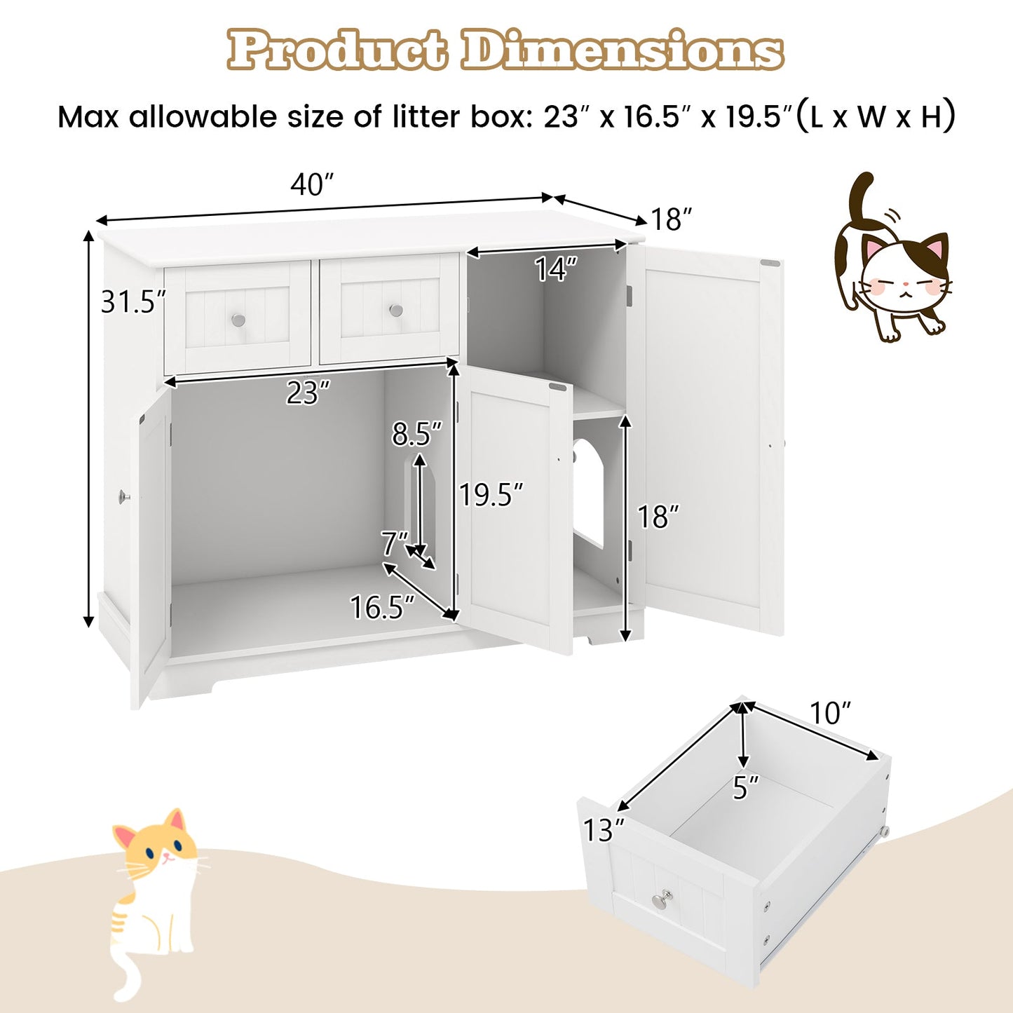 Elegant Cat Litter Box Enclosure with Storage - White