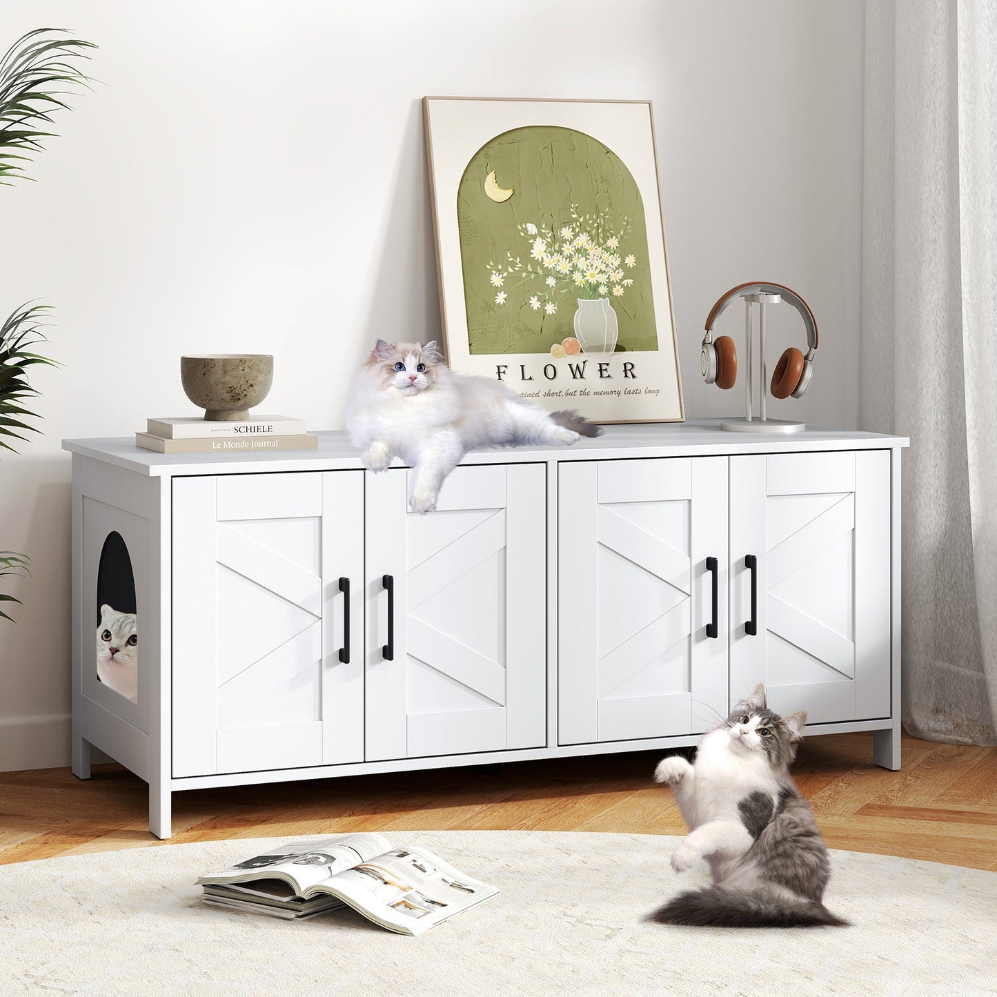 Caja de arena moderna para gatos - Oculta Blanca