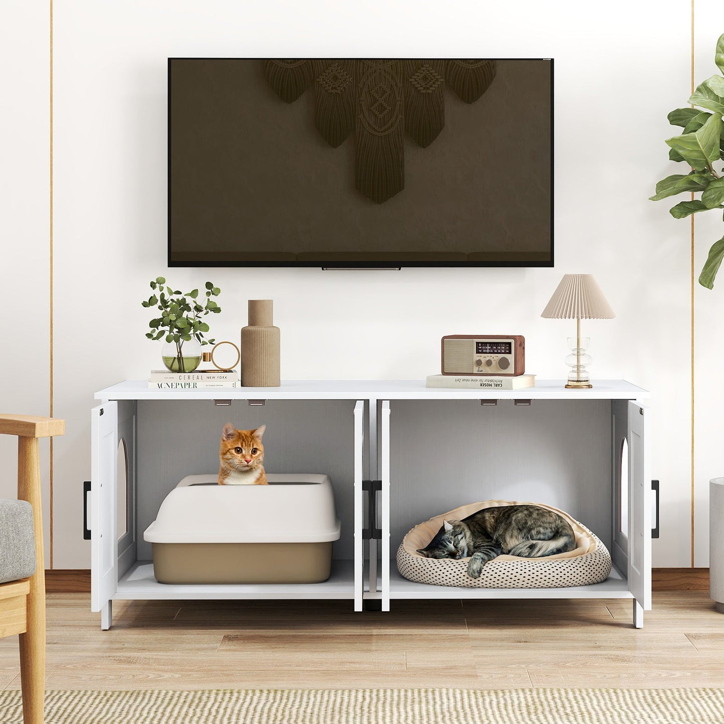 Caja de arena moderna para gatos - Oculta Blanca