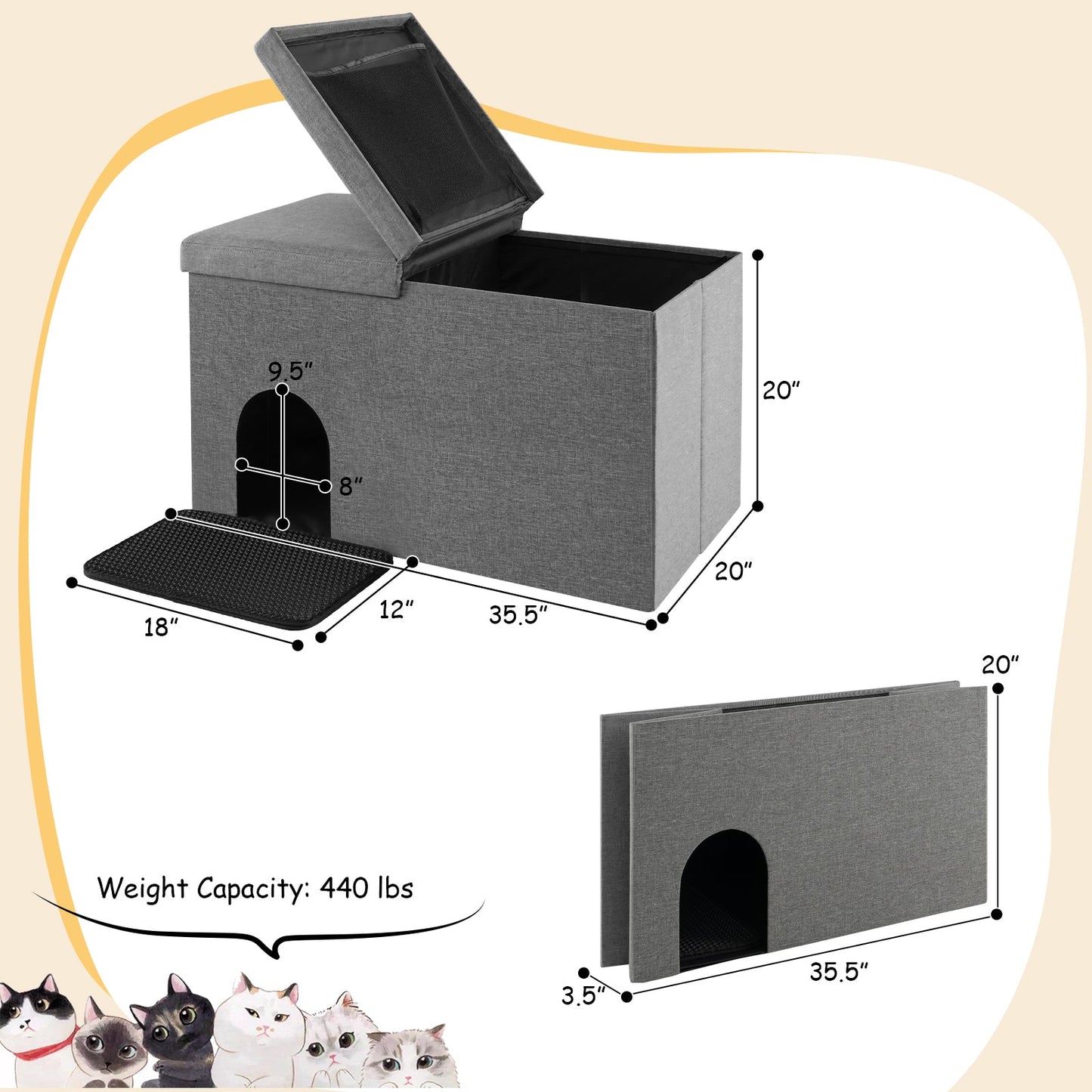 Gbruno Caja de Arena para Gatos con Alfombrilla a Prueba de Orina - Gris