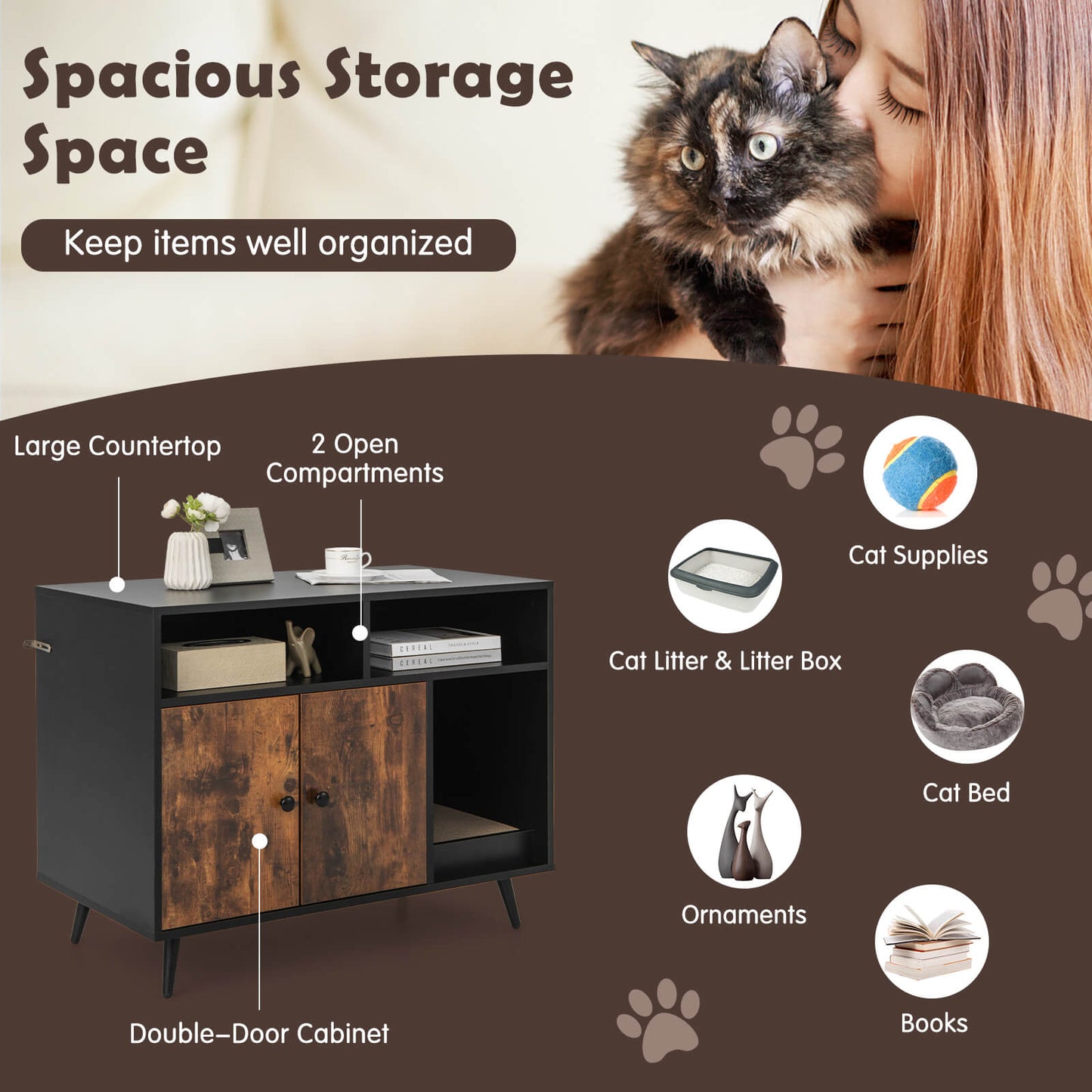Caja de Arena para Gatos Estilosa con Almacenamiento y Rascador