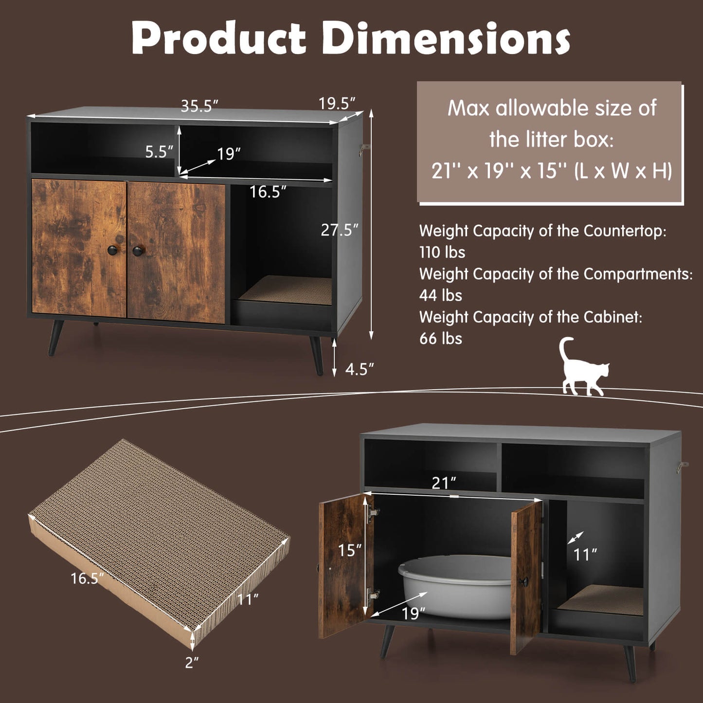 Caja de Arena para Gatos Estilosa con Almacenamiento y Rascador