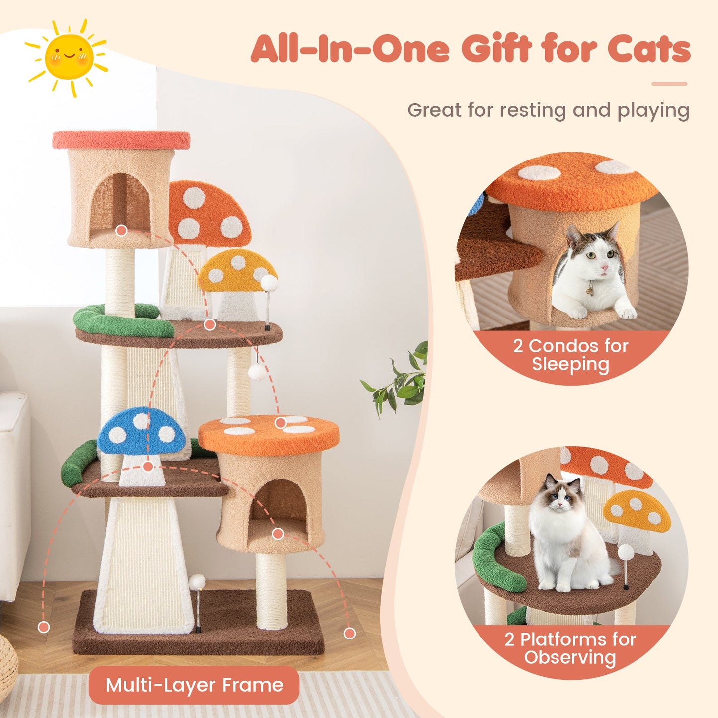 4-In-1 Cat Tree with Condos & Platforms - Multicolor