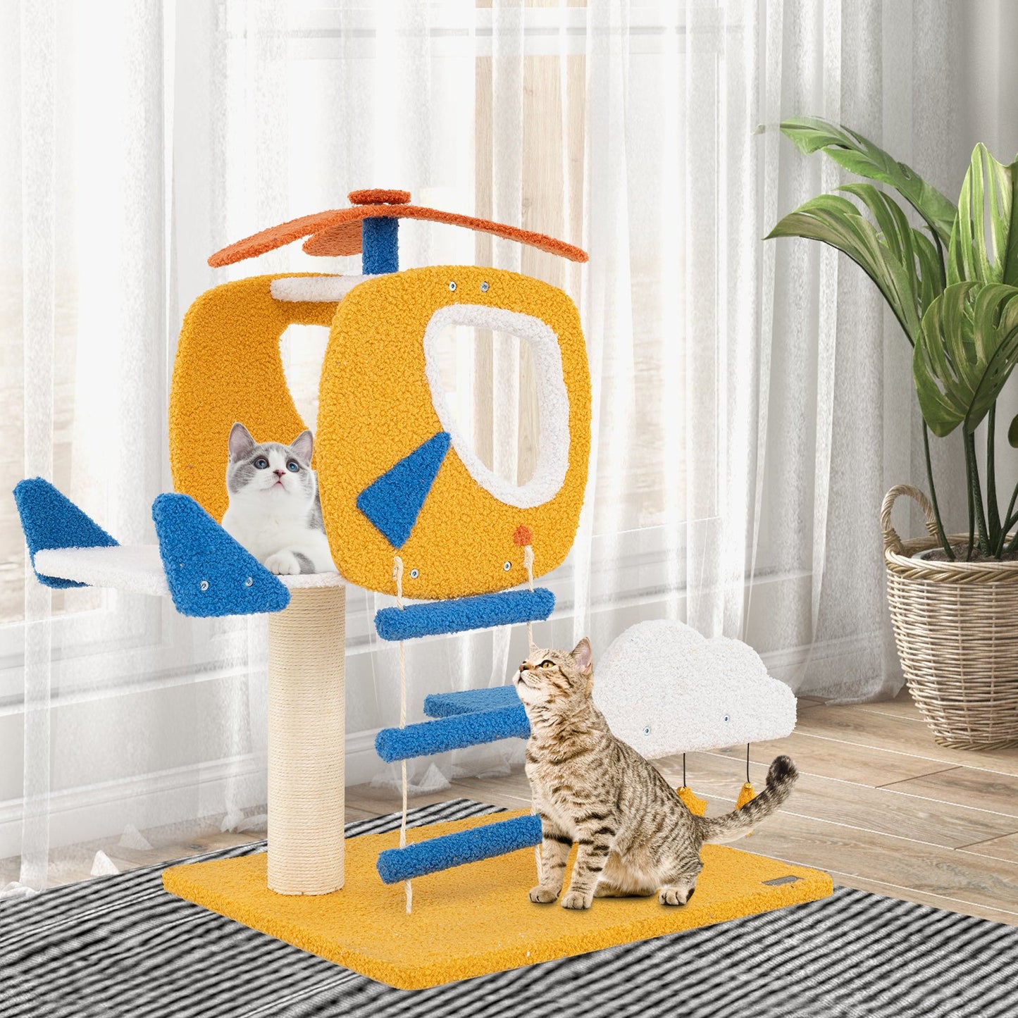 Aviation-themed Indoor Cat Tree with Helicopter Perch - Yellow