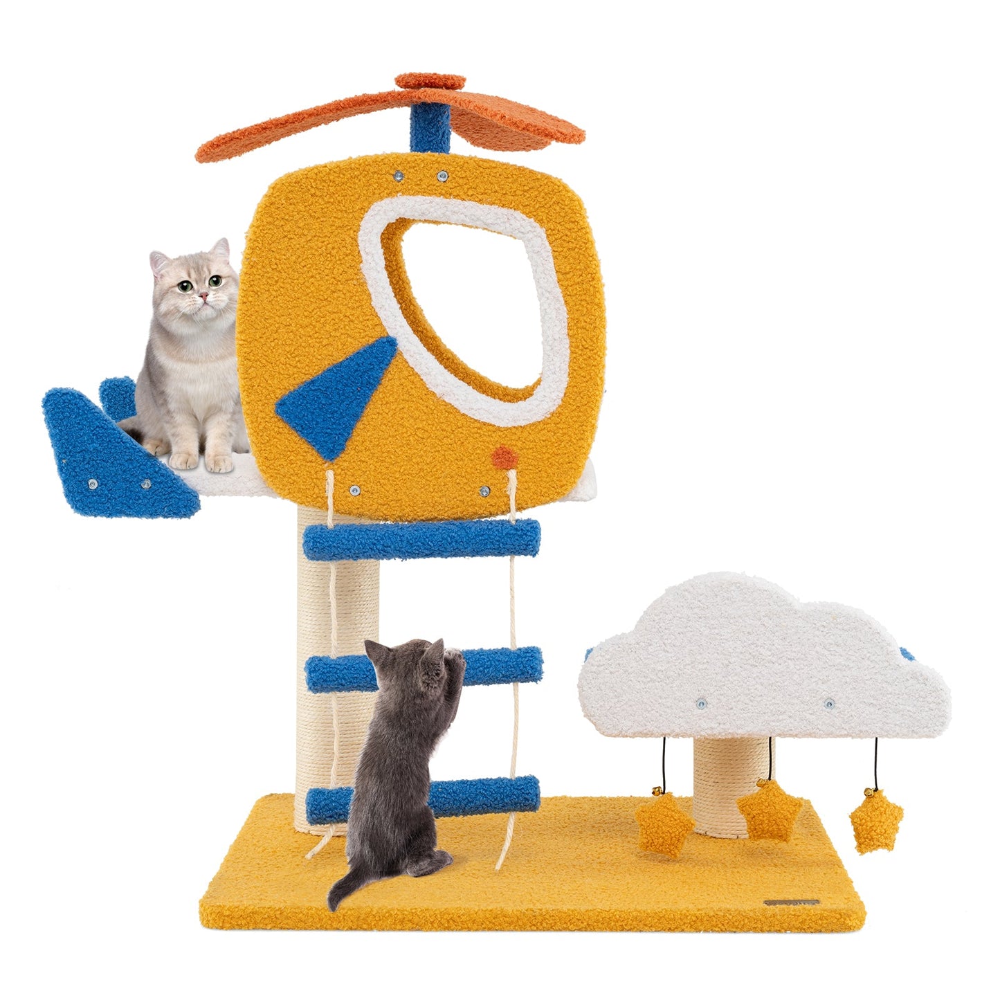 Aviation-themed Indoor Cat Tree with Helicopter Perch - Yellow