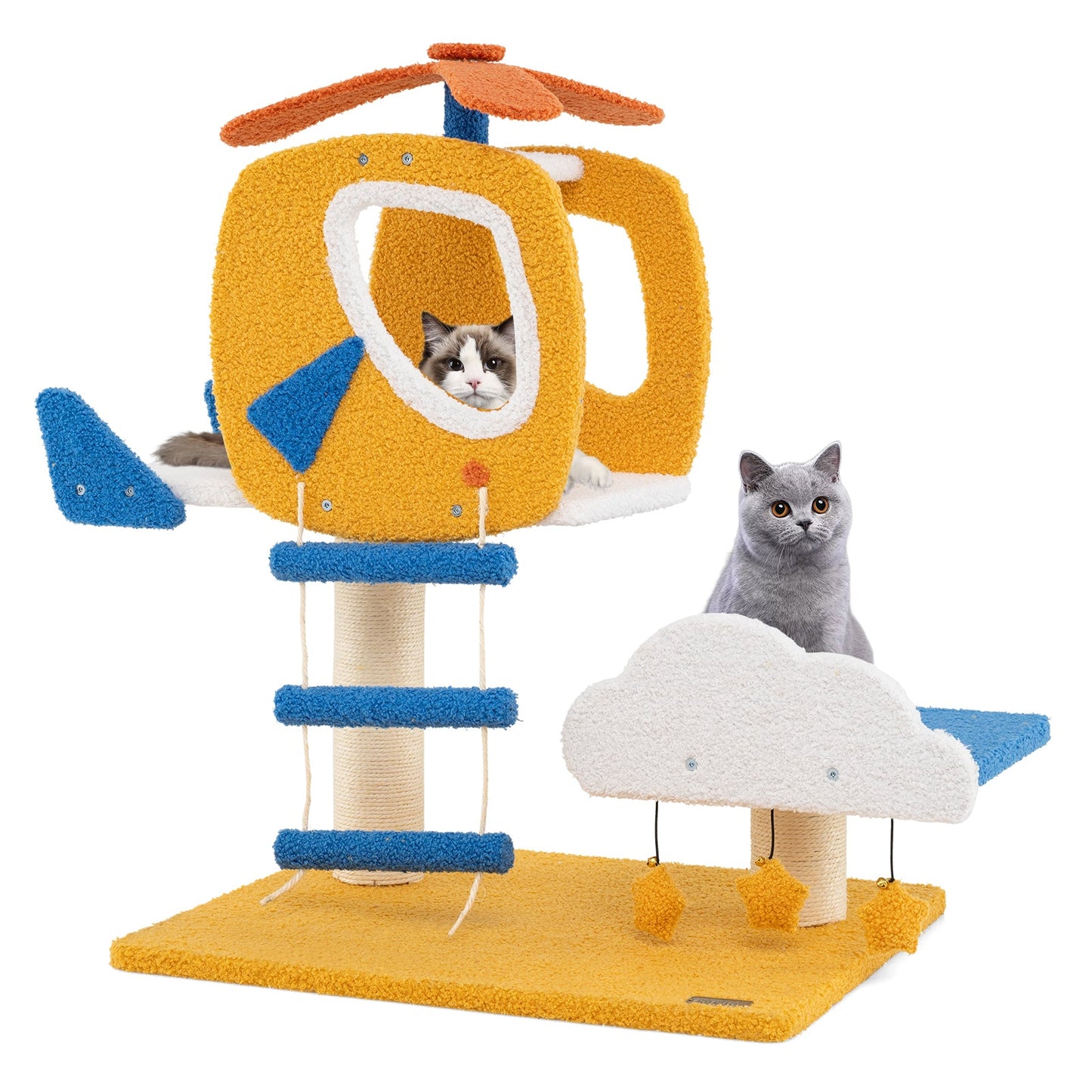 Aviation-themed Indoor Cat Tree with Helicopter Perch - Yellow