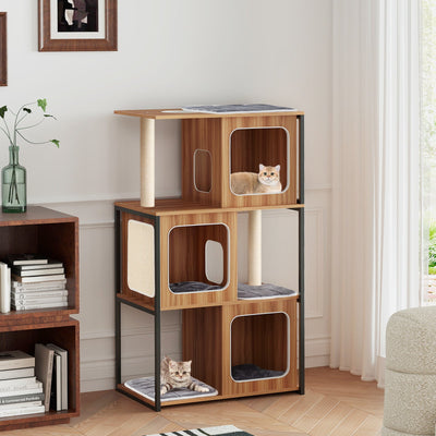 Árbol para Gatos Moderno con Estructura de Metal y Postes para Rascar