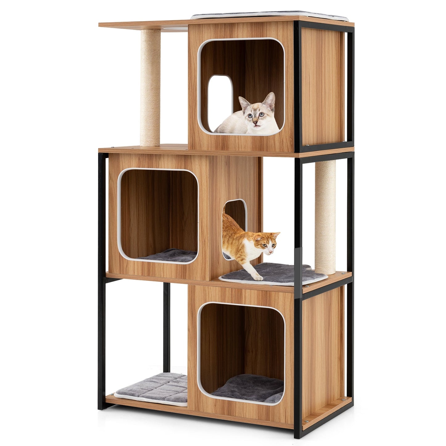 Árbol para Gatos Moderno con Estructura de Metal y Postes para Rascar