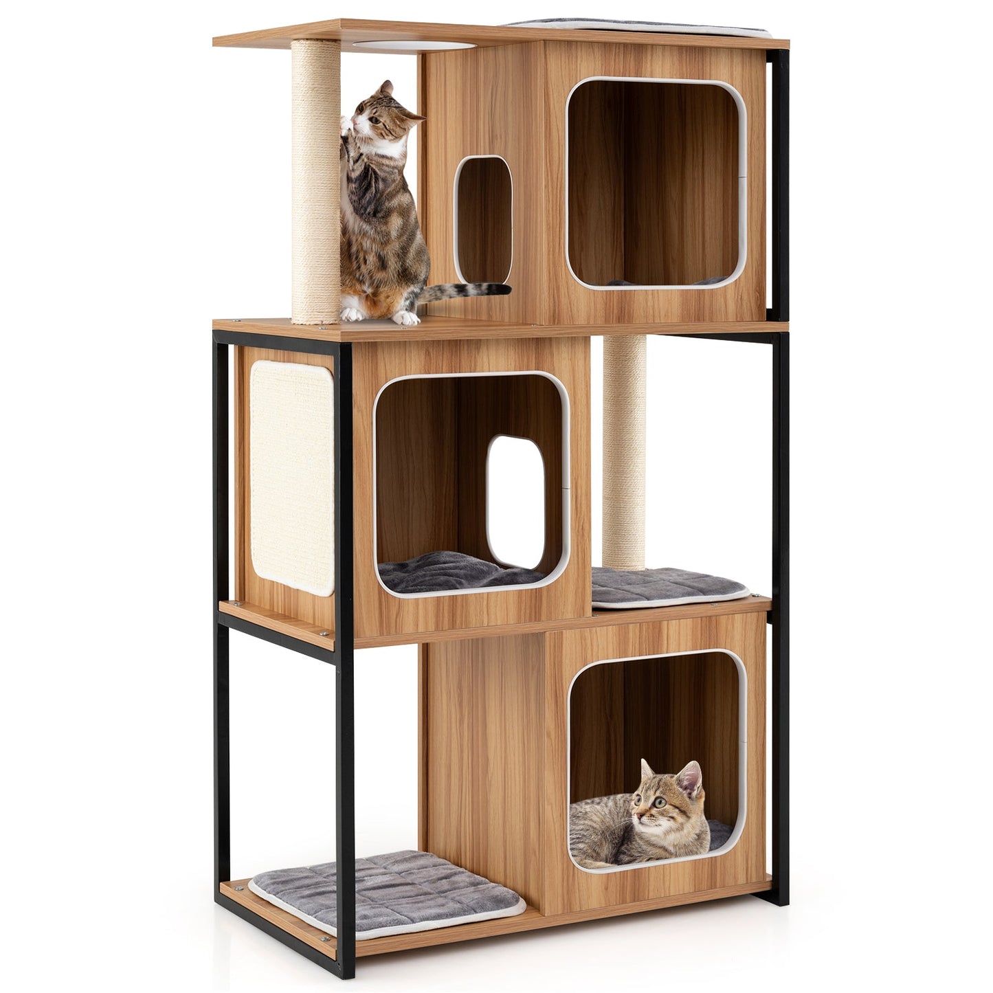 Árbol para Gatos Moderno con Estructura de Metal y Postes para Rascar