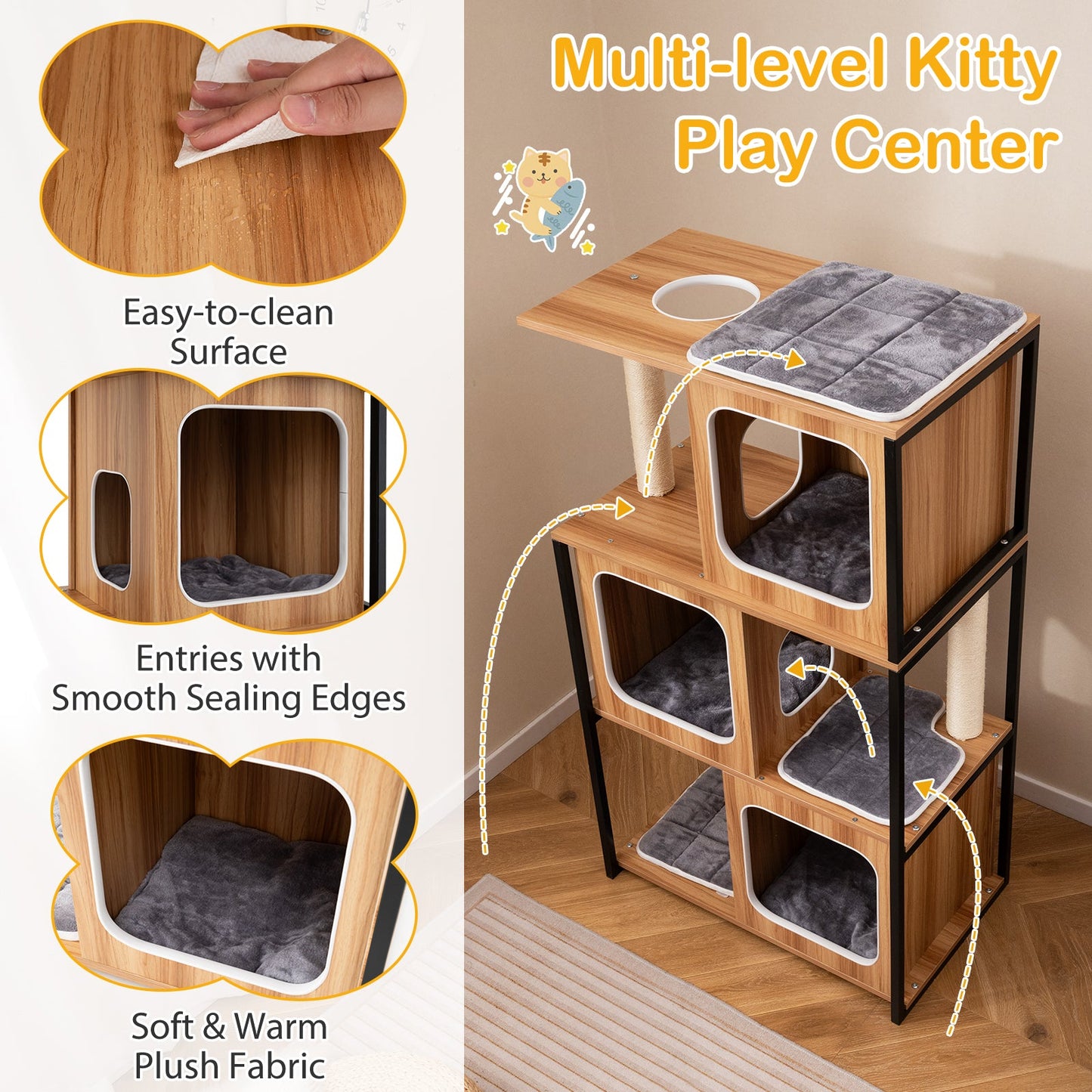 Árbol para Gatos Moderno con Estructura de Metal y Postes para Rascar