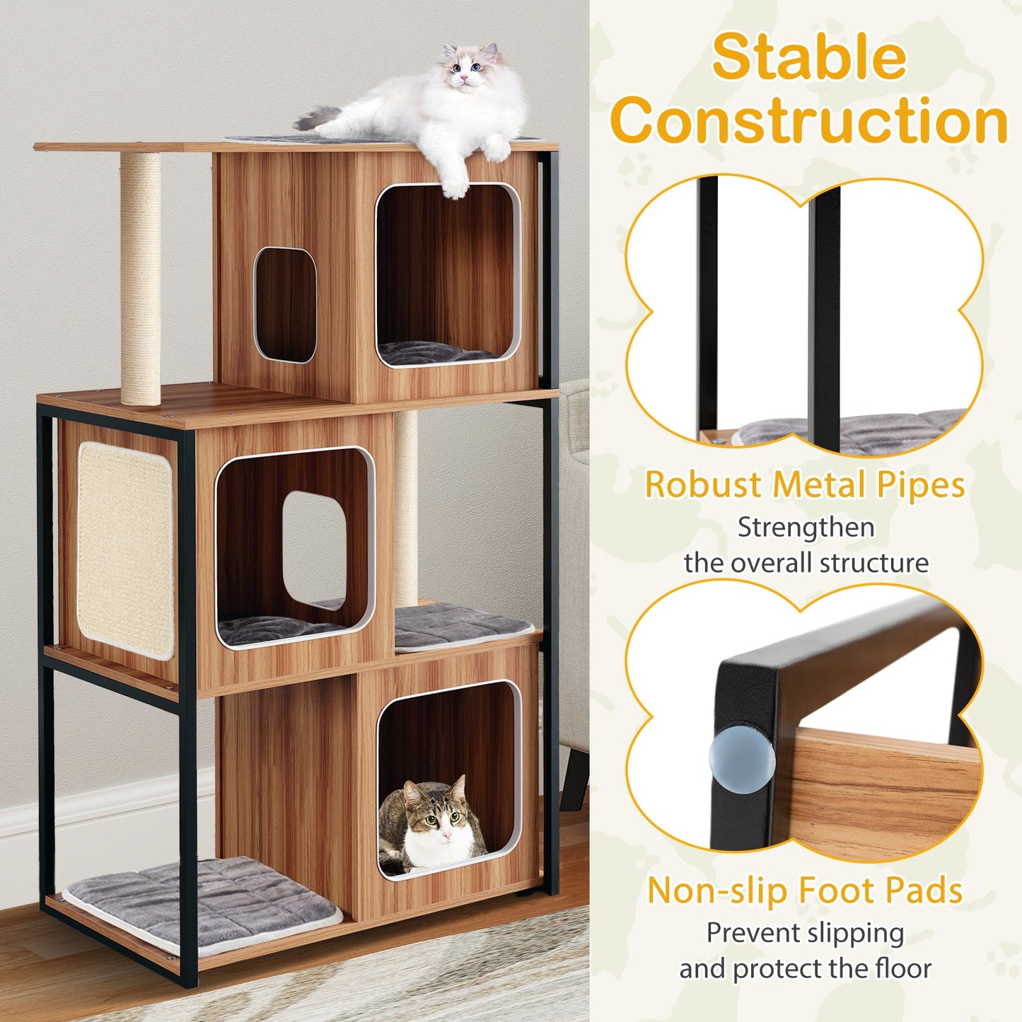 Árbol para Gatos Moderno con Estructura de Metal y Postes para Rascar